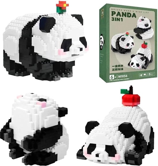 Set di costruzioni 3 in 1 Panda - Mini elementi di costruzione - Giocattolo da costruire animali - Stimolante la creatività - 940 pezzi - Elementi di costruzione compatti