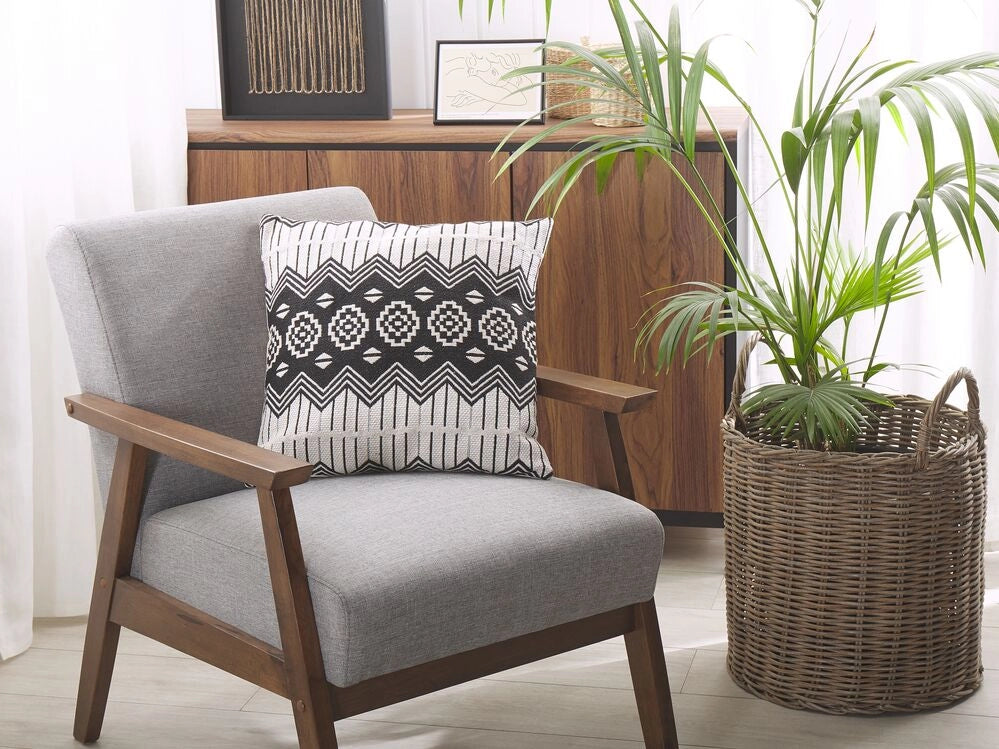 Set di 2 cuscini decorativi in cotone bianco e nero 45 x 45 cm federe rimovibili con imbottitura in poliestere