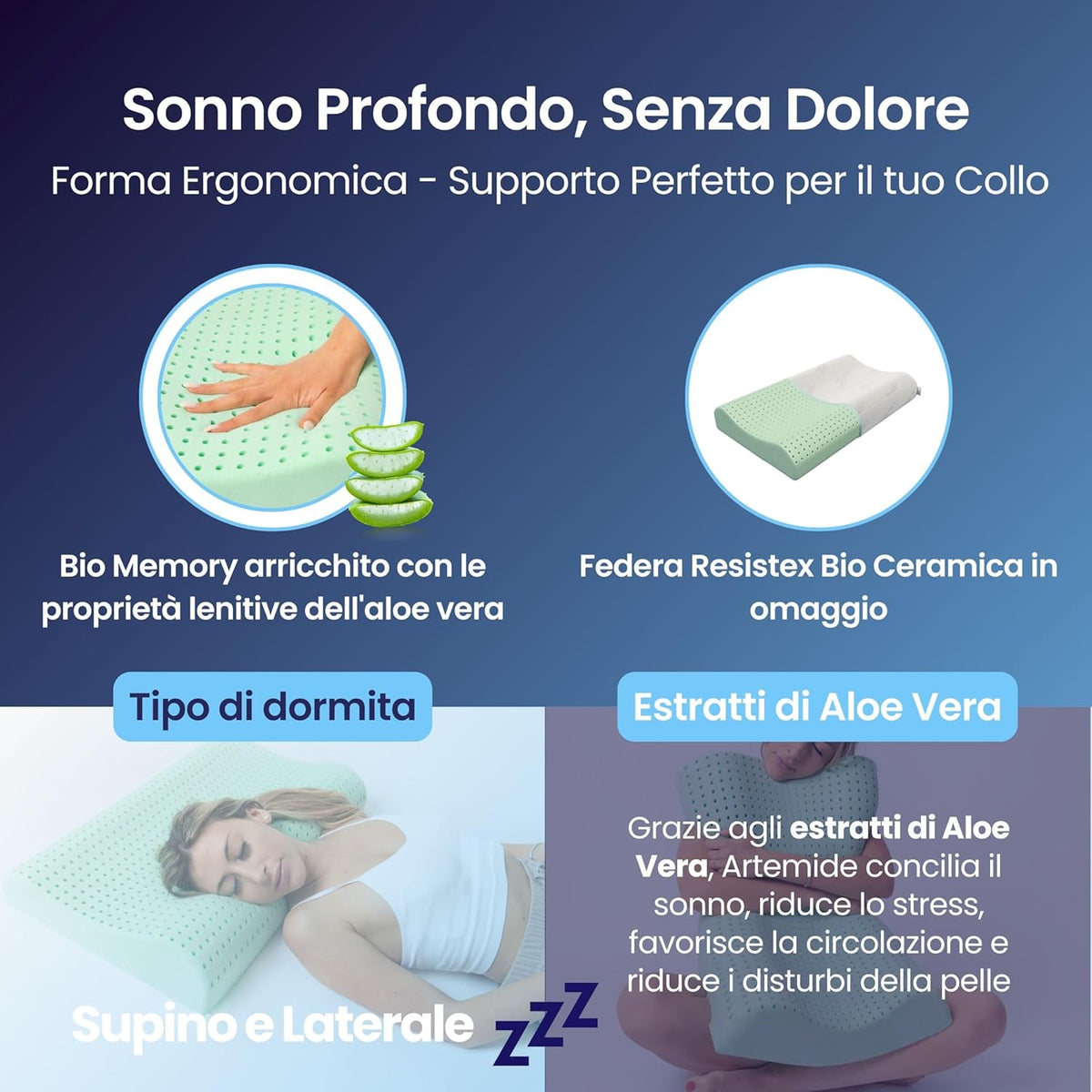 Coppia | Cuscino - Cervical Aloe - Super Relax - Artemide -72x42x10/8/9cm