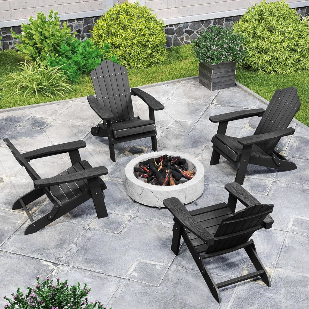 Sedia Adirondack Pieghevole da Giardino, Sedia da Patio in HIPS con Braccioli Larghi e Schienale Inclinato, Poltrona da Giardino in Legno, per Giardino Cortile, Portata 180 kg (Nero)