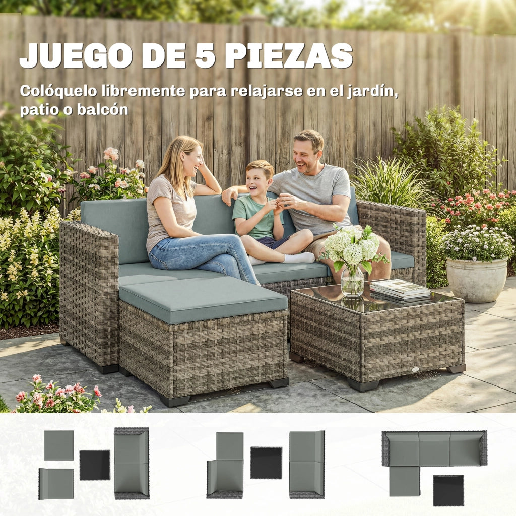 Set Giardino Polyrattan 5 Pezzi con Cuscini ¨C Minimal ¨C Grigio