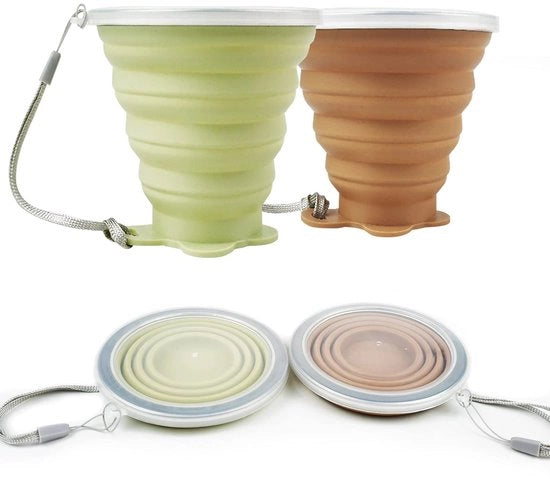Bicchieri Portatili Opacchiabili - 2 Pack - Bicchieri in Silicone - Coperchi Ermetici - Bicchieri da Viaggio Reutilizzabili - Camping/Outdoor - Bicchieri con Fondo in Acciaio Inossidabile - Bicchieri per Fumatori da Viaggio