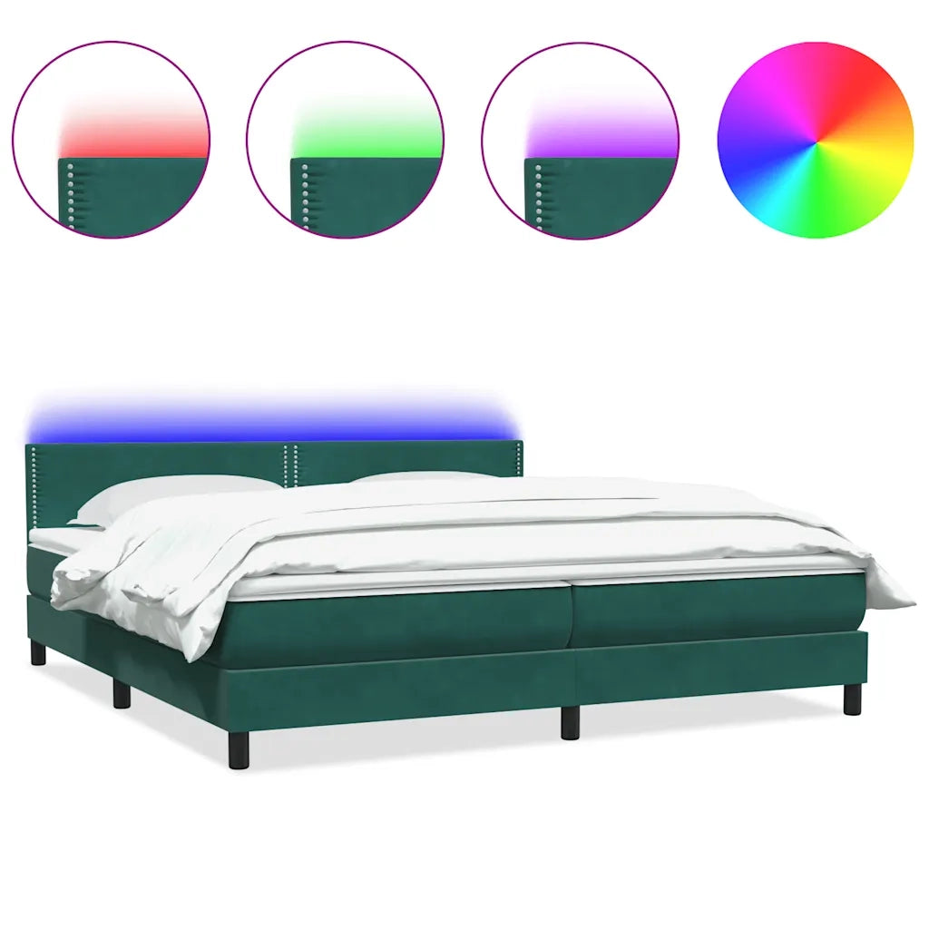 Letto a Molle con Materasso e LED Verde Scuro 180x220 cm Velluto 3316848