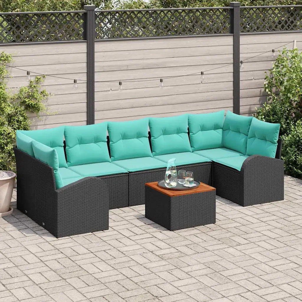 Set Divano da Giardino 8 pcs Nero e Turchese polyrattan 3356219