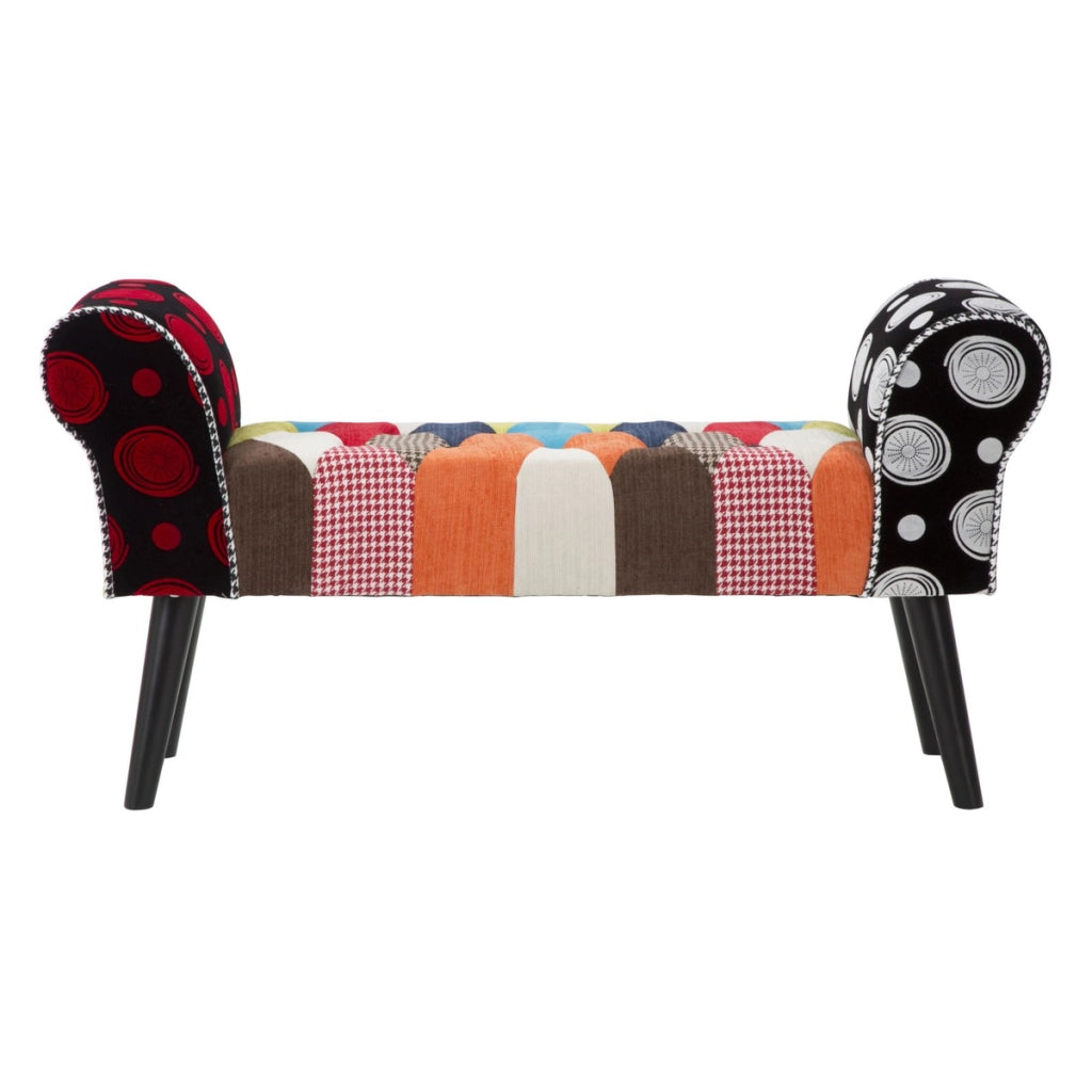 Panca Imperial con braccioli in patchwork multicolor 102x35x54 cm