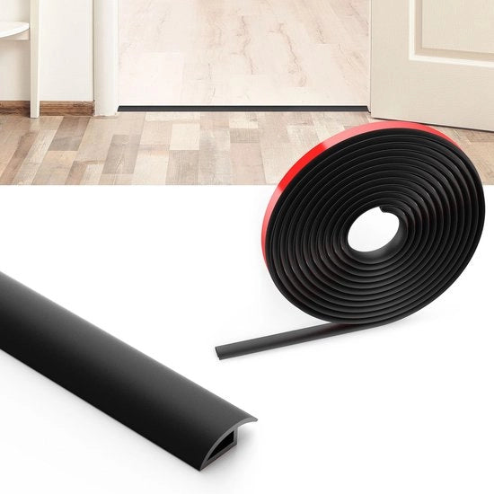 Profilo di transizione autofibra, 2m x 3,5cm striscia di pavimento in PVC, striscia di transizione per pavimenti, binario di transizione senza perforazione, listello di copertura per piastrelle, legno, laminato, regolazione di altezza 10mm (nero)