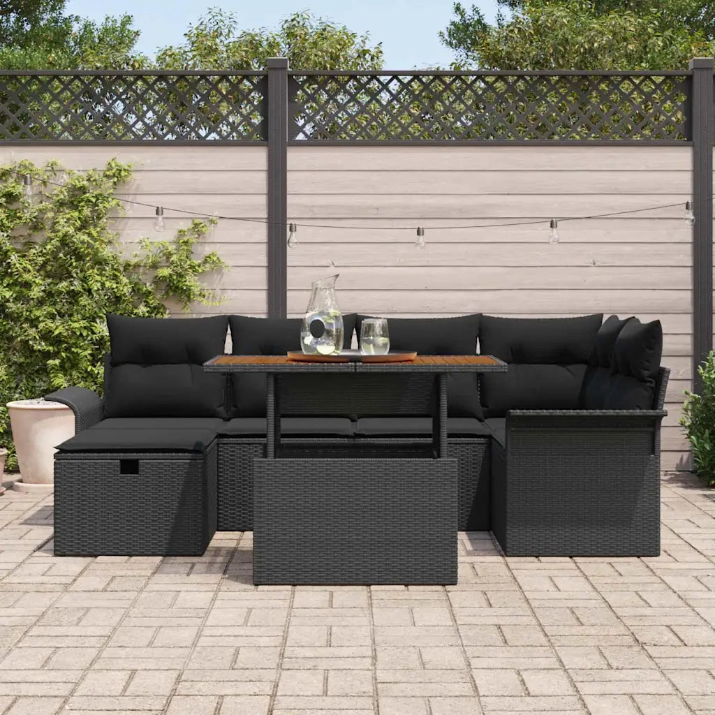 Set Divano da Giardino con cuscino 7 pcs Nero polyrattan 3359915