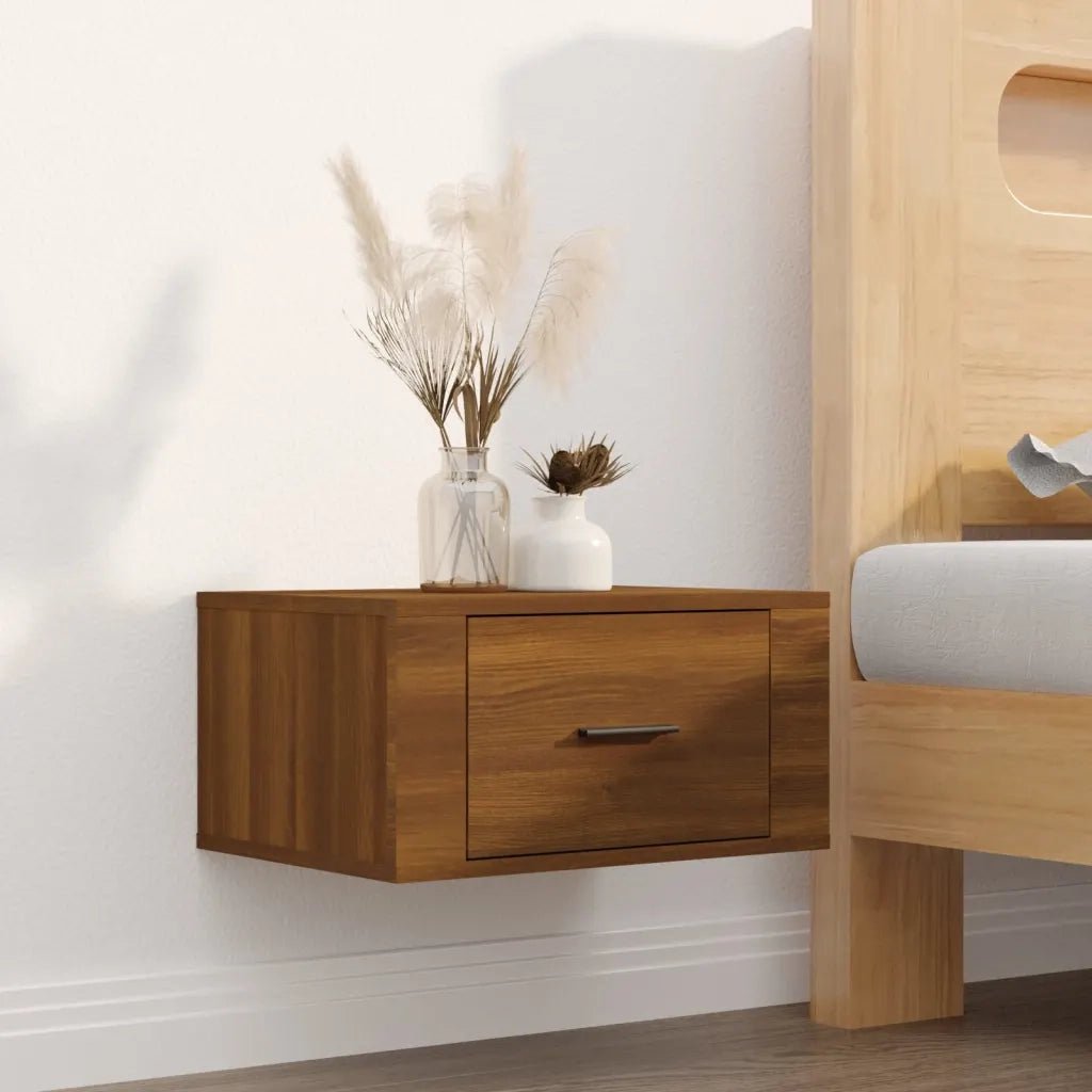 Set di 2 Comodini | Armadio da Notte | Mobiletto da notte a Muro Rovere Marrone 50x36x25 cm