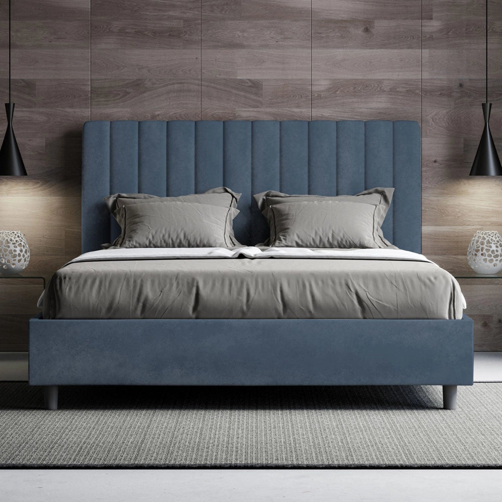 Letto Matrimoniale 160x210 cm con Rete Agueda Blu
