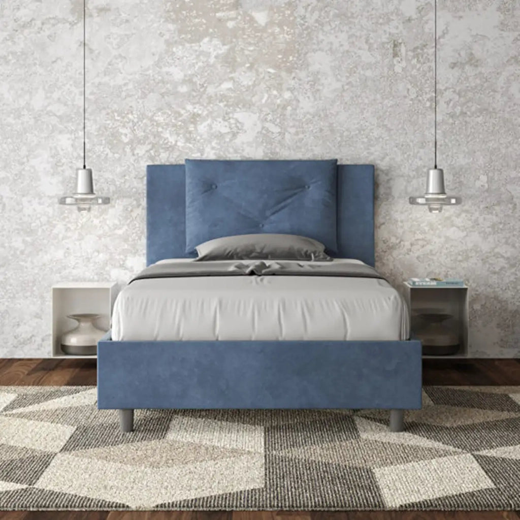 Letto una piazza e mezza senza rete imbottito 120x190 microfibra blu Appia