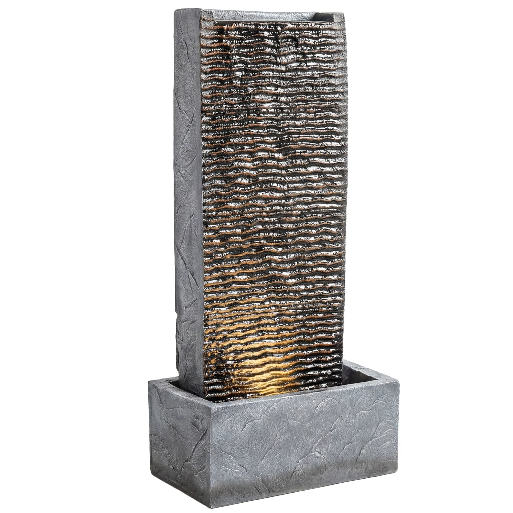 Fontana da giardino a 2 livelli con illuminazione LED pompa effetto granito ¨C zephmum ¨C 37.5x22x80 cm