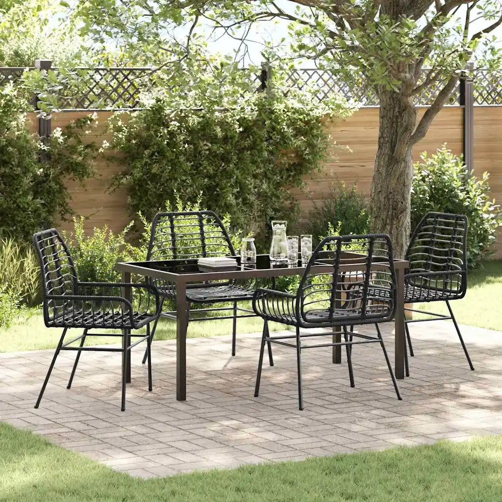 Set da Pranzo per Giardino 5 pcs Nero polyrattan