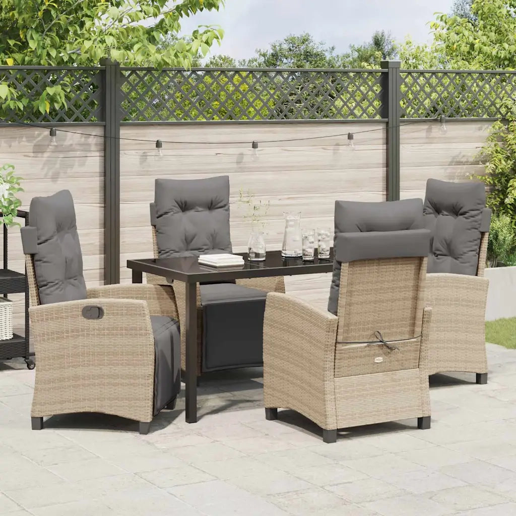 Set da Pranzo per Giardino con cuscino 5 pcs Beige polyrattan