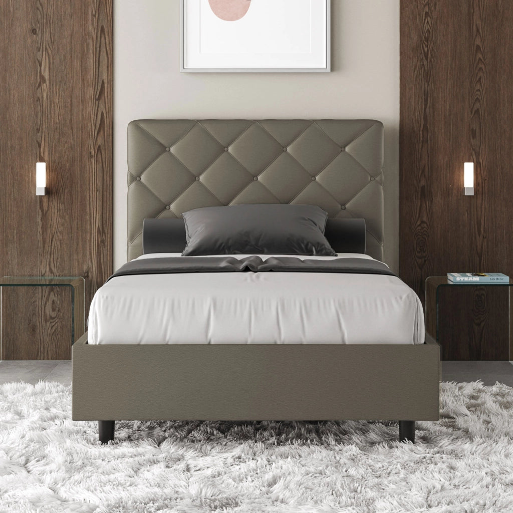 BS COM Letto una piazza e mezza senza rete imbottito 120x210 similpelle cappuccino