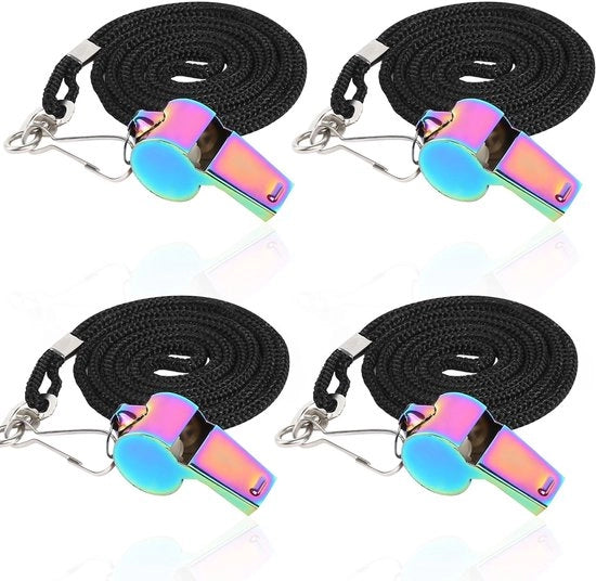 Set di Flauto da 4 pezzi - Flauto Sportivo - Flauto in Acciaio Inossidabile - Flauto per Bambini - Flauto per Arbitri - Con Chiave Appeso