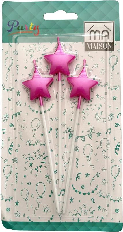 CANDELINA DECORATIVA "STELLA FUXIA" 3PZ