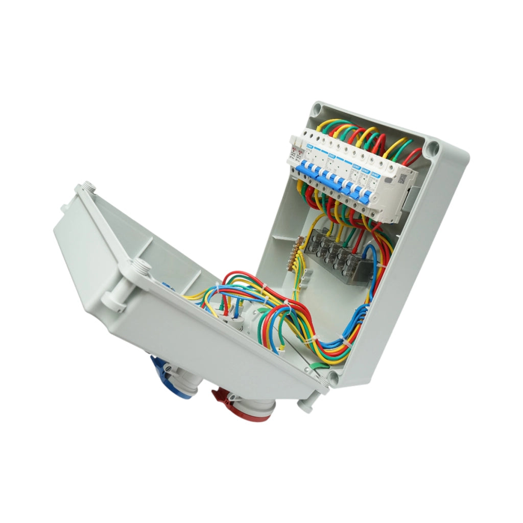 Pannello gruppo prese organizzazione cantiere 2x415V/32A, 1x250V/16A, 2x230V/16A, 380x280x150mm IP44/IP67 Breckner Germany