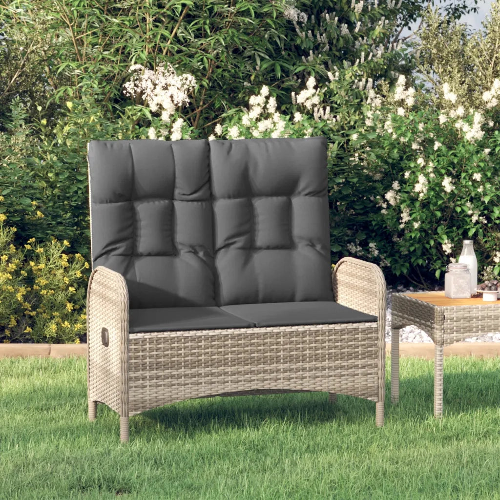 Panchina Reclinabile da Giardino | Panca da Giardino Cuscini 107 cm Polyrattan Grigia