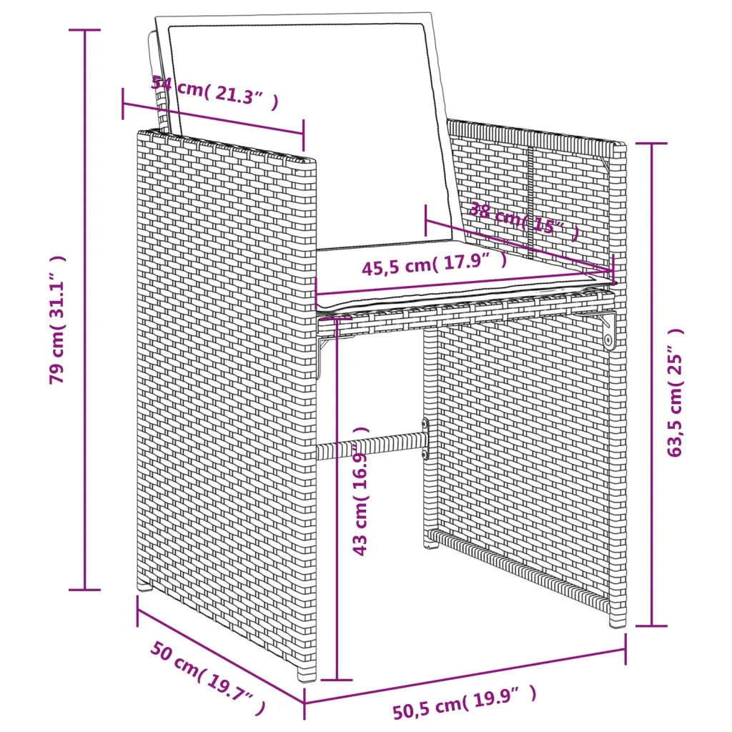 Set da Pranzo da Giardino 7 pz Nero con Cuscini in Polyrattan 3277862