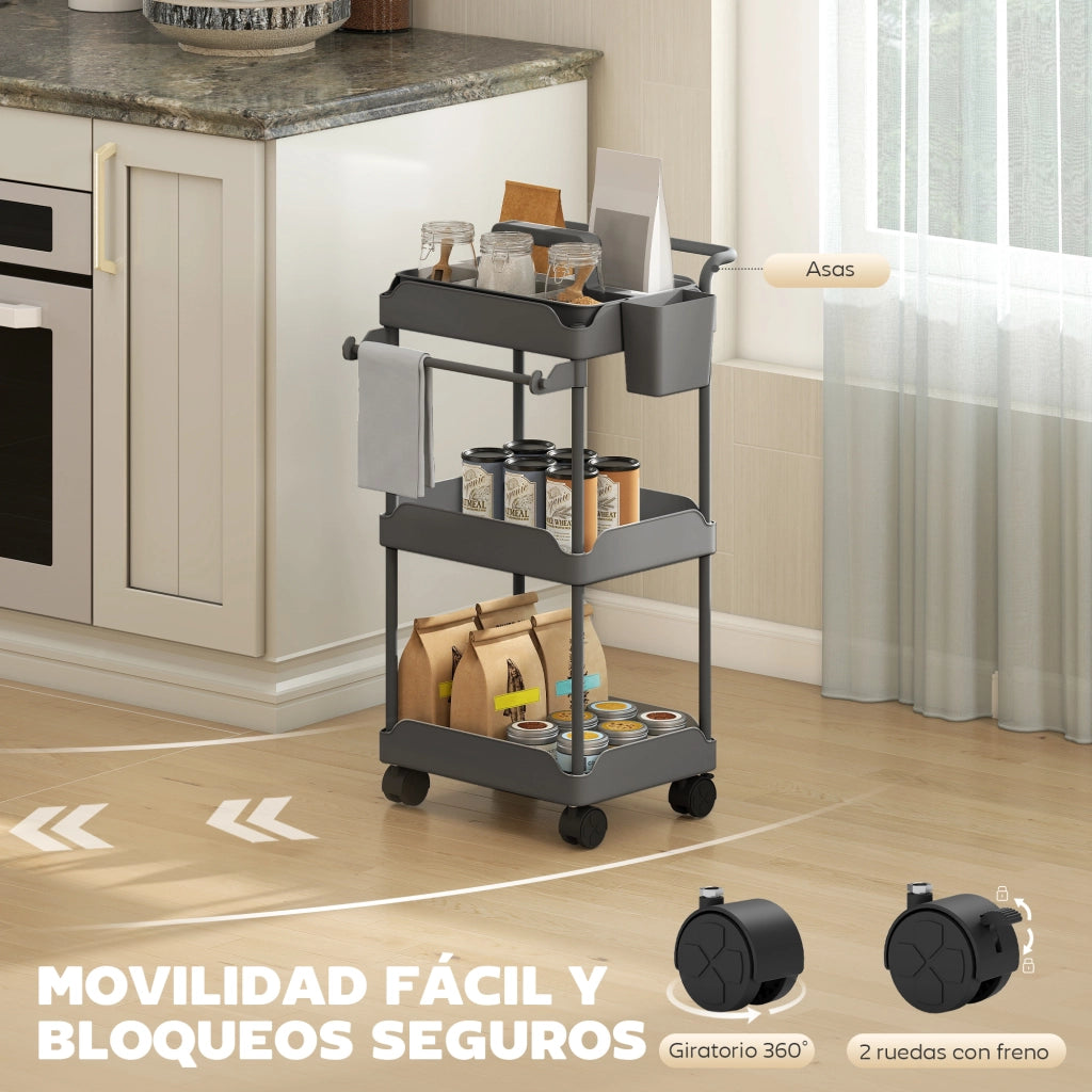 Carrello Portatile a 3 Livelli con Cestelli ¨C Minimal ¨C Grigio