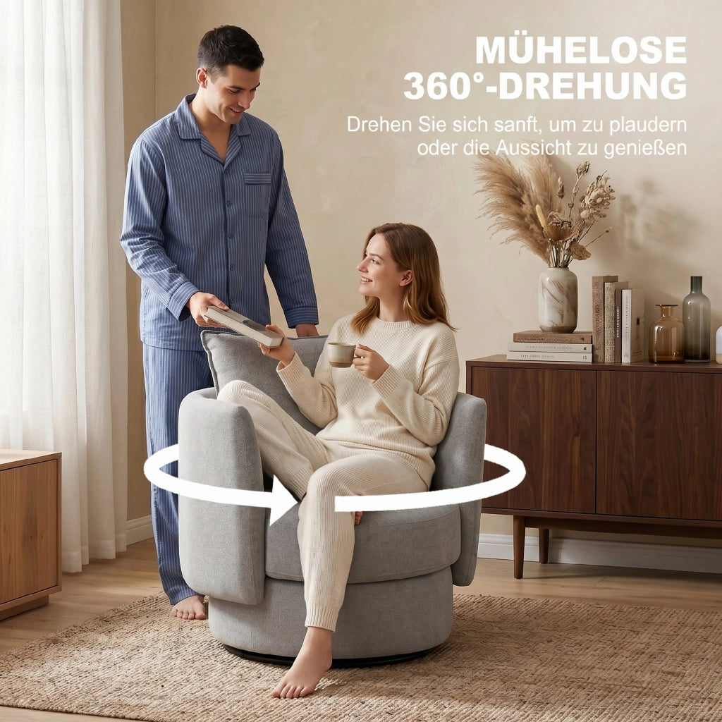 Poltrona girevole 360¡ã in tessuto ¨C Xylo ¨C lino grigio chiaro con cuscino