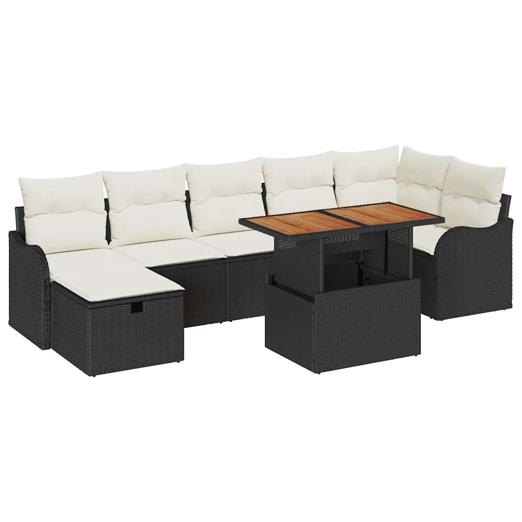 Set Divano da Giardino con cuscino 8 pcs Nero polyrattan 3359946