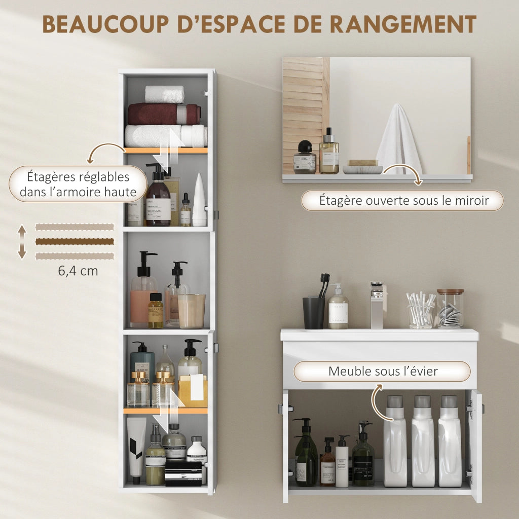 Set Mobili Bagno 4 Pezzi ¨C Xylo ¨C Mobile Sottolavabo con Lavabo, Specchio e Colonna, Bianco