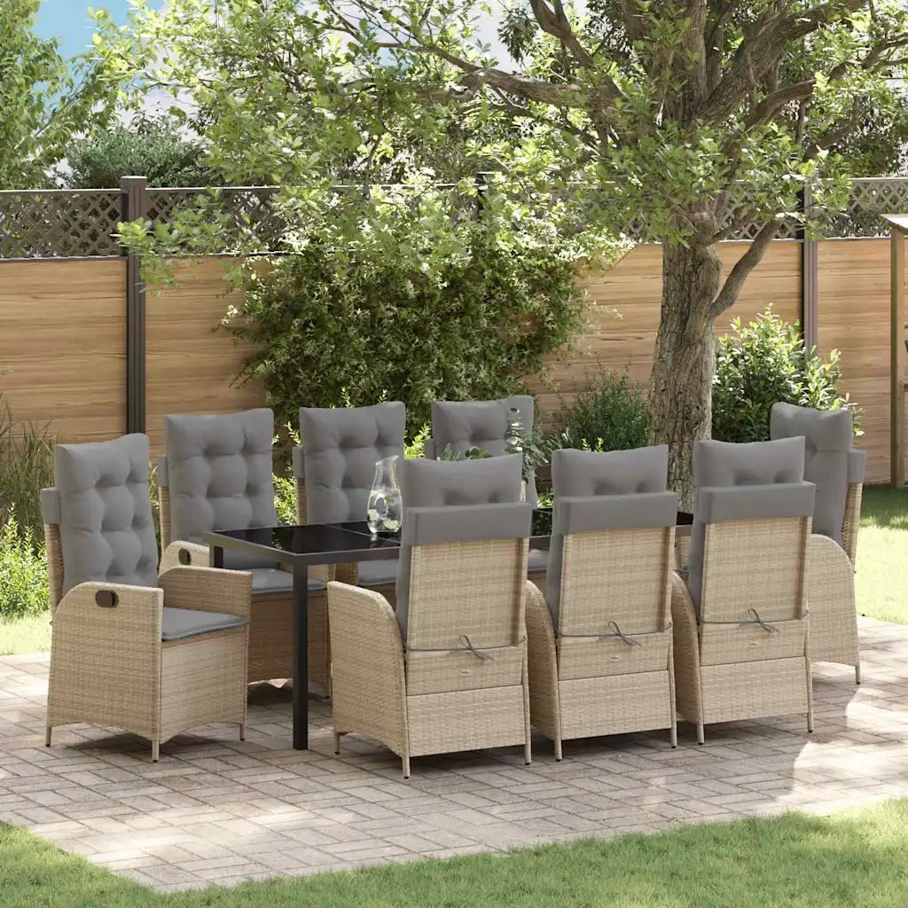 Set da Pranzo per Giardino con cuscino 9 pcs Beige polyrattan 3380518