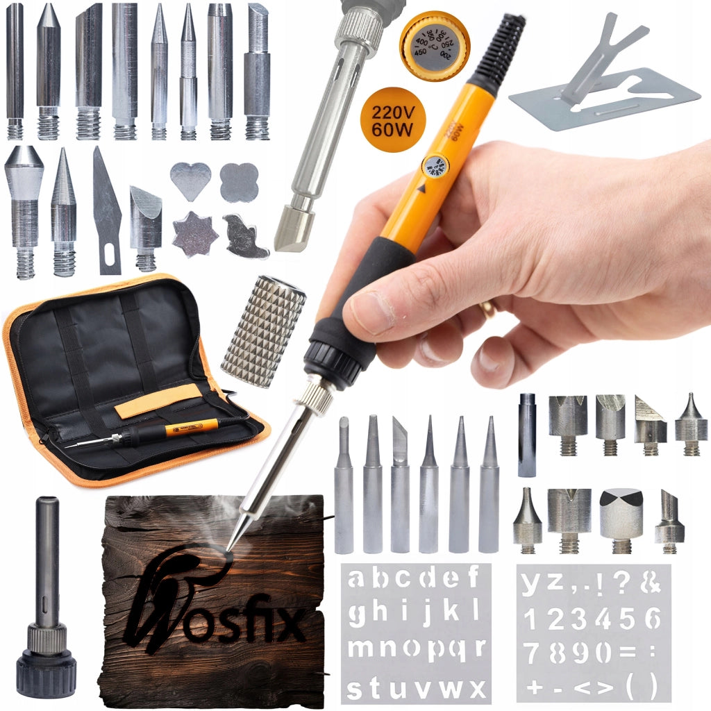 Set 8 in 1 Saldatore di Precisione con Potenziometro OP60W – 6 Punte, Base, 30 Elementi per Pirografia