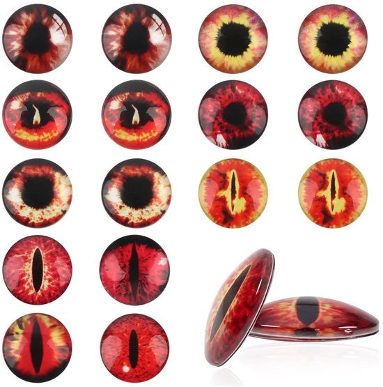 Occhi in Vetro 25mm Rosso - 20 Pezzi - Occhi di Sicurezza - Progetti Artigianali a Mano - Materiale in Vetro - Sostenibile - Occhi di Cera