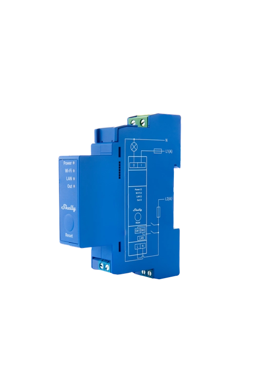 SHELLY PRO 1 Relè montabile su guida DIN. 1 canale. Wi-Fi. LAN e Bluetooth. Automatizzazione luci. Prese e interruttori