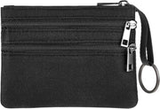 Portafoglio mini con chiusura a cerniera e anello per le chiavi, borsa portamonedì trasportabile per signori e signore - Nero - Portafoglio con custodia per carta di credito e tessera di riconoscimento.