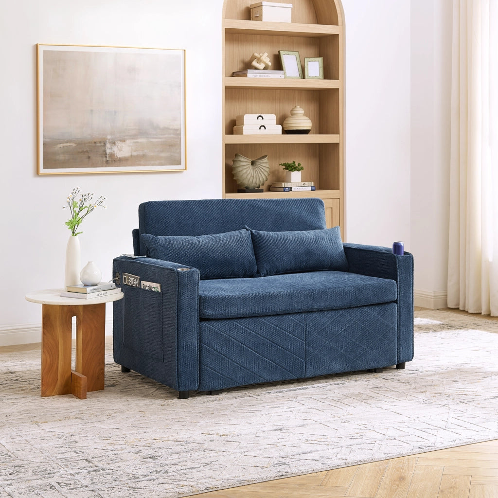 Divano Letto 2 Posti con USB ¨C Xylo ¨C Blu, Trasformabile