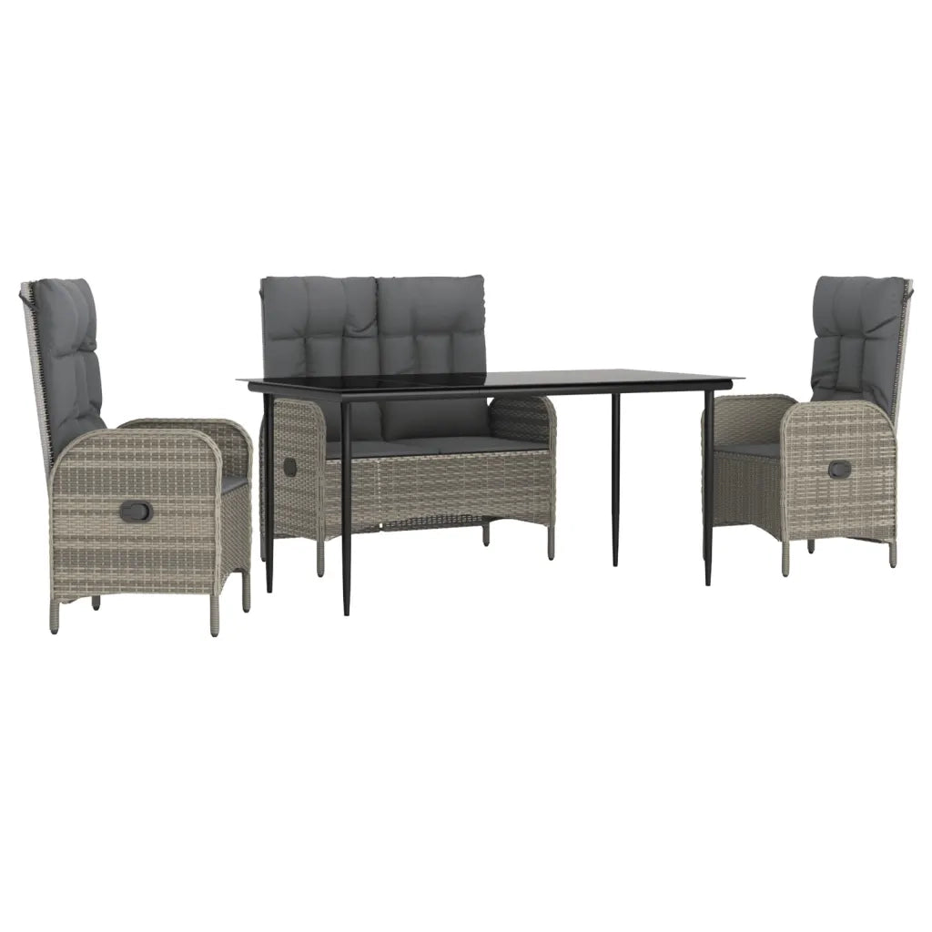 Set da Pranzo da Giardino 4 pz con Cuscini in Polyrattan Grigio