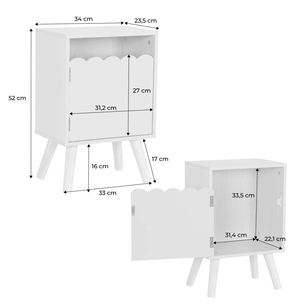 Comodino per bambini decorazione legno 1 anta, rosa