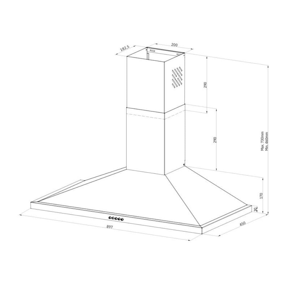 Cappa a piramide 90 cm Eolo90 Samet colore nero