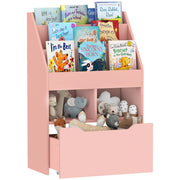Libreria per Bambini con 3 Ripiani, 2 Cubi e Cassetto con Ruote ¨C Minimal ¨C Rosa 60x30x90 cm