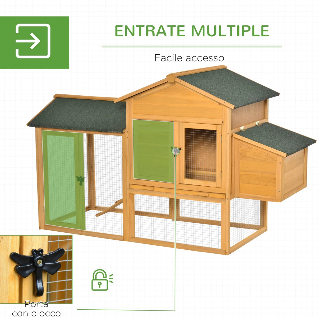 Pollaio con Casetta e Area Aperta ¨C Minimal ¨C Legno Giallo 168x75x103cm