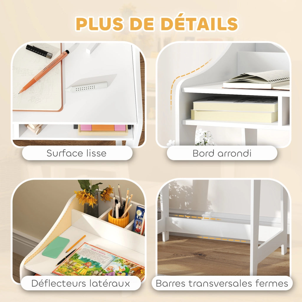 Set scrivania e sedia per bambini 3-8 anni con cassetti e scaffale ¨C Xylo ¨C bianco
