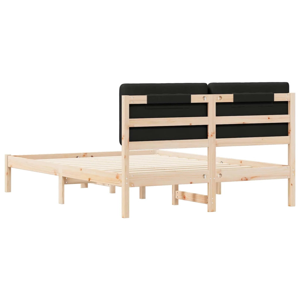 Letto matrimoniale | Letto per adulti | Letto con Testiera Rivestita Nero 140 x 190 cm Pino massello
