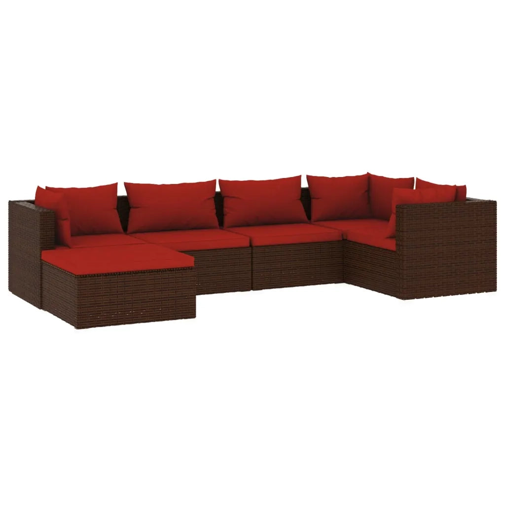 Set Divani da Giardino 6 pz con Cuscini in Polyrattan Marrone 3101811