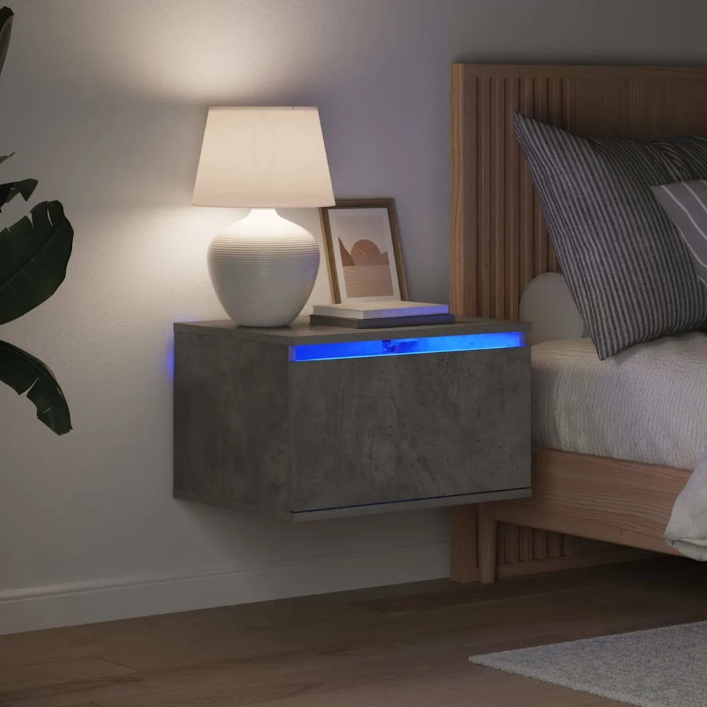Comodini a Parete con Luci LED 2 pz Grigio Cemento 836833