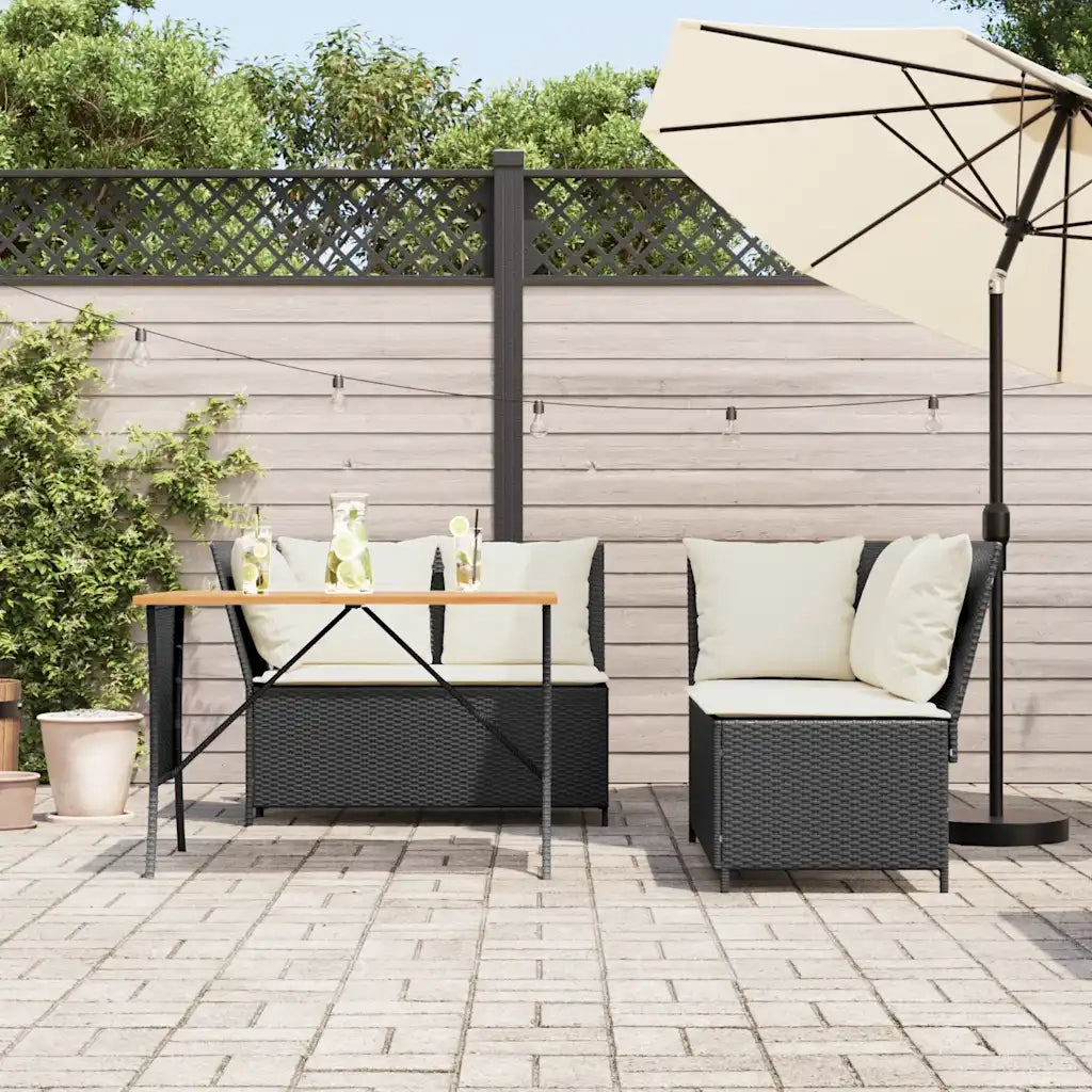 Set Divani da Giardino 3 pz con Cuscini in Polyrattan Nero 3365341