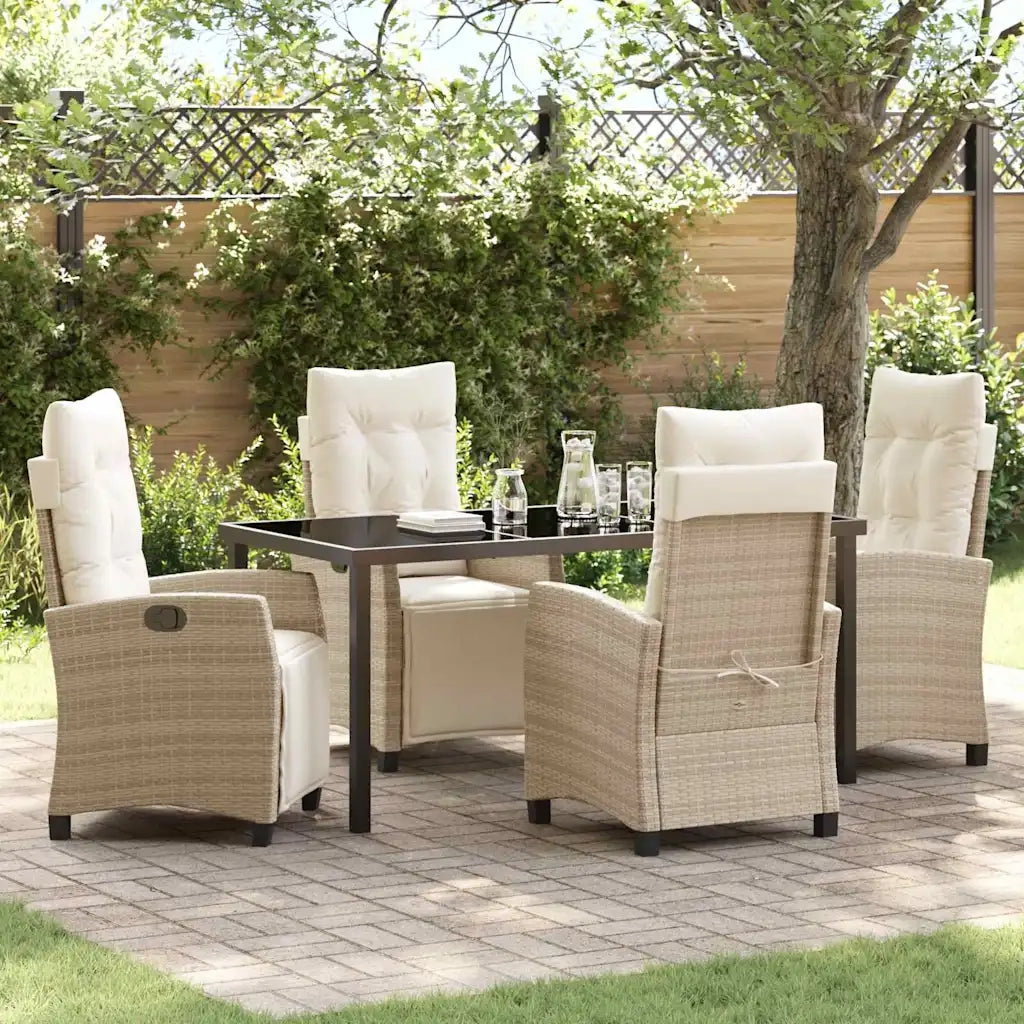 Set da Pranzo per Giardino con cuscino 5 pcs Beige polyrattan