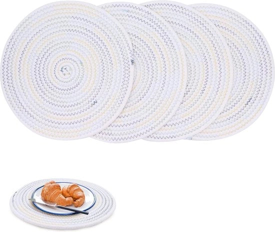 Placemats Ronde Tessuti - Tessuti di Cotone Resistente al Calore Fatti a Maglia - Placemats Anti-Slittanti e Lavabili per Tavola - Set per Tavola da Pranzo Interna Esterna - Colori Freschi