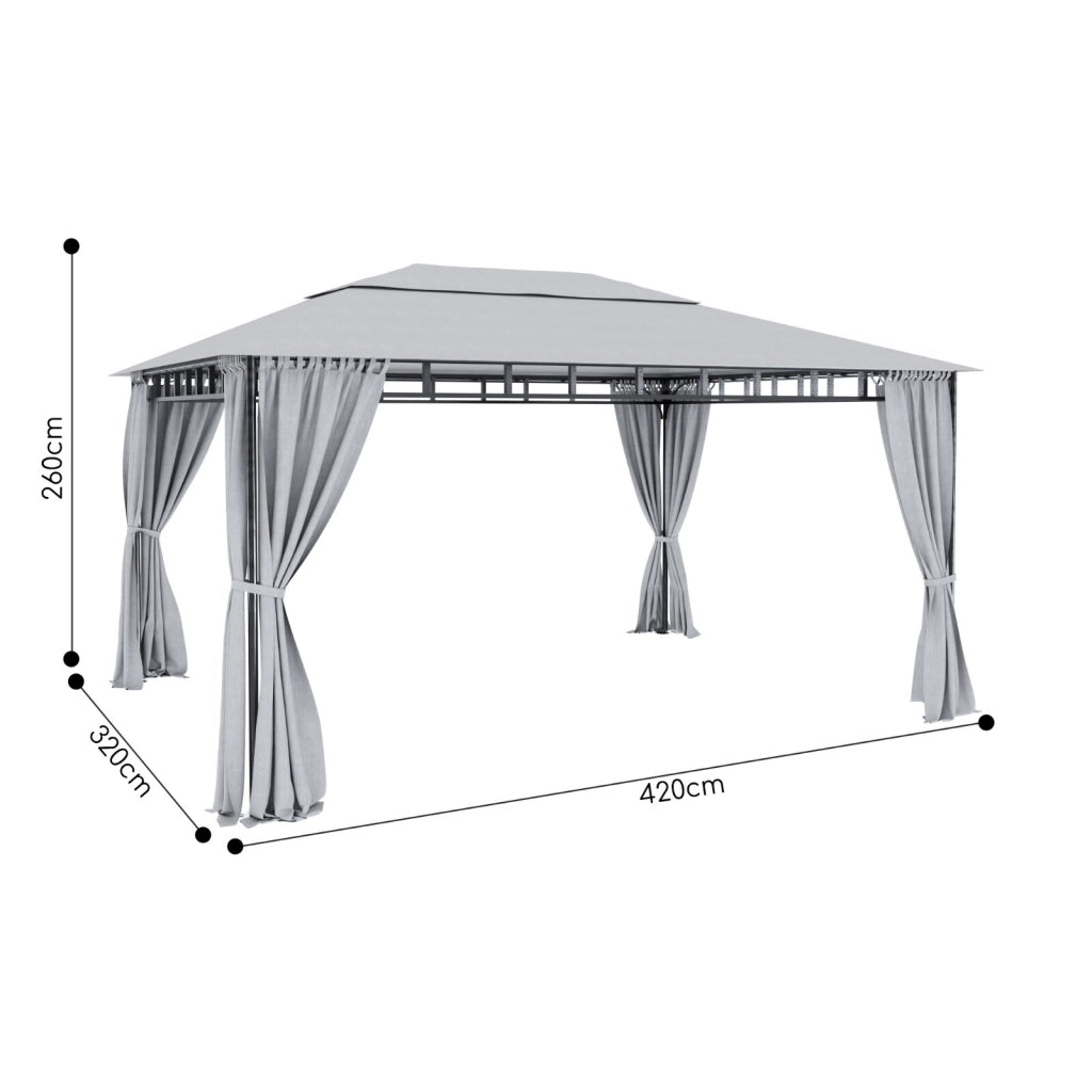 Gazebo Da Giardino 3 x 4 M Con Tende Laterali Richiudibili Struttura In Acciaio Robusto Copertura Impermeabile 180 g/m² Con 4 Teli Laterali Esterno Giardino Piscina Fiere Ombreggiante Privacy Grigio