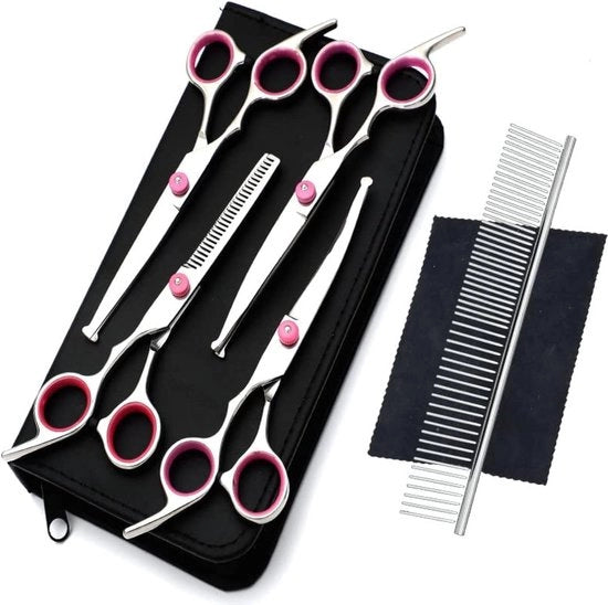 Kit di Pelo per Cani in Acciaio Inossidabile con forbici a punta di sicurezza e spazzola per il pelo