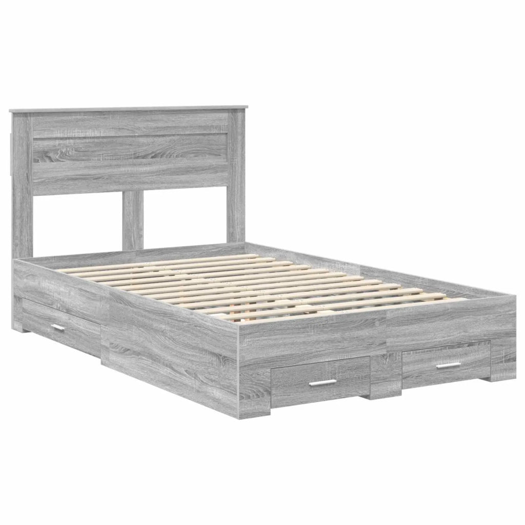 Letto matrimoniale | Letto per adulti | Struttura del letto con testiera Grigio Sonoma 120 x 200 cm