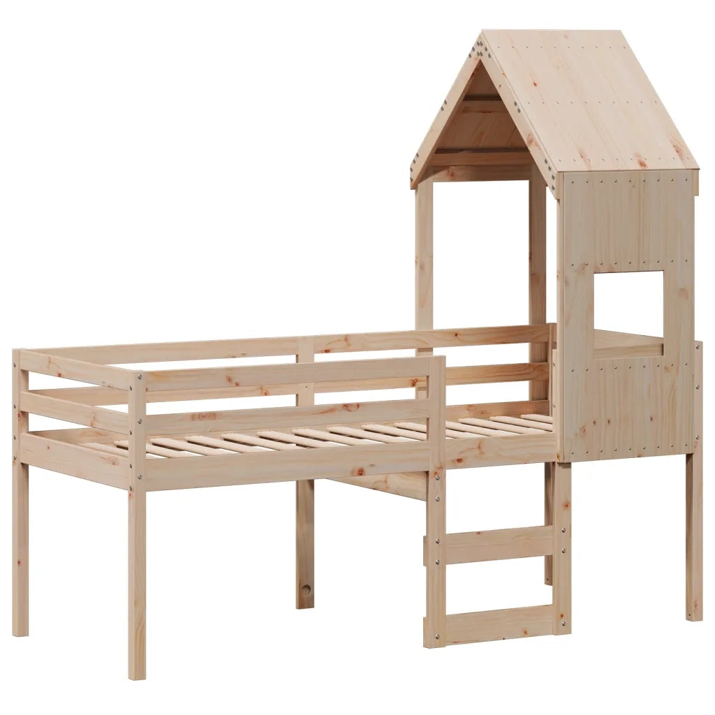 Letto singolo | Letto per adulti | Letto a Soppalco con Tetto 90x190 cm Legno Massello di Pino