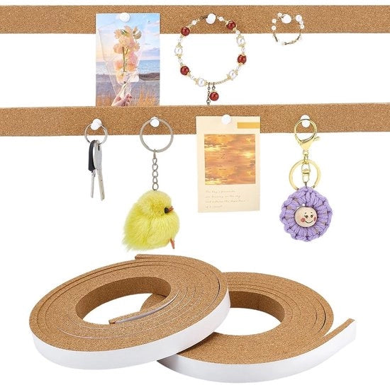 Strisce in Kurk 8 m - Strisce per Prikbord 2,5 cm larghezza - Placca ad Adesivo per Muro per Ufficio/School/Casa - Notazioni/Foto - 1 cm spessore - Soluzione Ideale per la Creatività - Prikbord